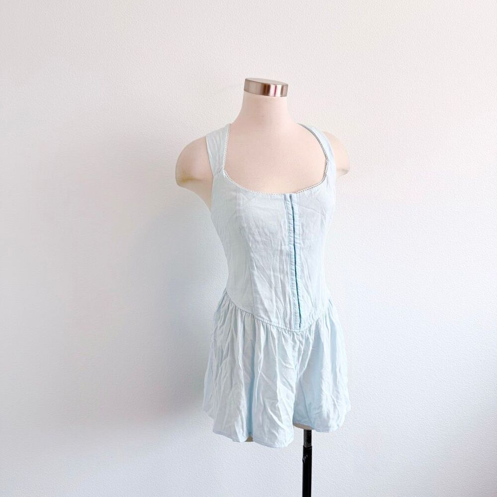 Wild Fable Pastel Baby Blue Ruffle Romper Medium Smocked Bustier Flowy
